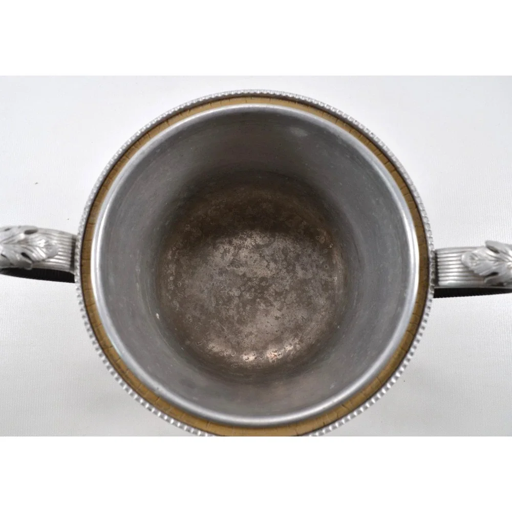 Vtg Continental Silverlook Hand Wrought Hammered Ice Bucket Tongs Decorative Lid